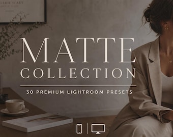 30 Matte Lightroom-presets voor mobiel en desktop: zachte vintage-esthetische filters voor Instagram, influencers en sfeervolle filmfotobewerking (XMP DNG-bestand)