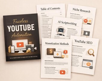 Faceless YouTube Automation Guide with MRR | AI YouTube Blueprint | Passive Income Digital Product |  Done For You YouTube Ebook