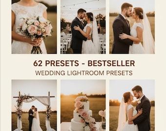Wedding Lightroom Presets Bundle - 62 Desktop & Mobile Photo Filters - Rustic Boho, Bright and Airy, Film Aesthetic - Professional Editing