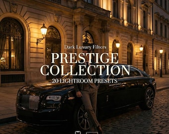 Dark Luxury Lightroom Presets Desktop 20 Moody Black Gold Aesthetic Filters for Influencers Creators Modern XMP Cinematic Photo Editing Pack