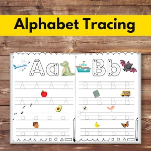 Afdrukbaar ABC-werkboek alfabettracering: letterherkenning voor kleuters (digitale download)