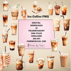 Ice Coffee Clipart: Watercolor Coffee Lover Graphics (Commercial Use, Digital Download