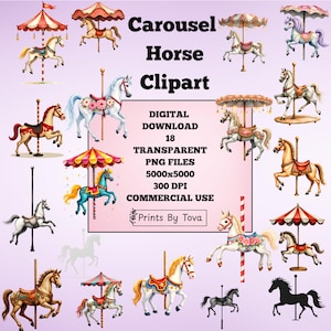 Watercolor Carousel Horse Clipart: Whimsical Nursery Art (Instant Download PNGs)