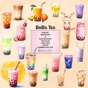 Boba Tea Clipart Bundle, Kawaii Bubble Tea PNG, Cute Drinks Graphics, Digital Download, Boba Tea Clipart Bundle, Fun Drinks, Commercial Use