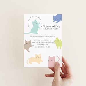 Colorful Cat Birthday Party Invitation | Editable Download
