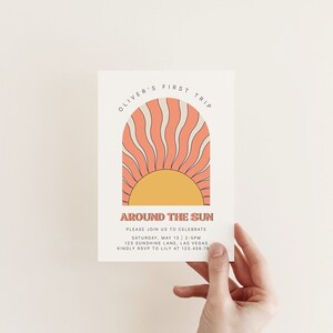 First Trip Around the Sun Minimalist Birthday Invitation | Editable Template