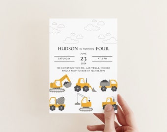 Construction Trucks Birthday Party Invitation | Editable Download