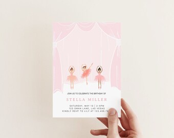 Ballerina Birthday Party Invitation | Editable Digital Download Template