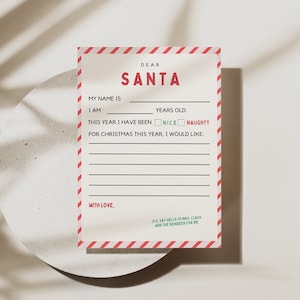 Carta a Papá Noel / Descarga instantánea / Lista de deseos para niños