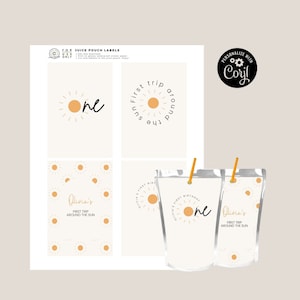 SUNSHINE | Juice pouch label templates | First trip around the sun | Editable on Corjl