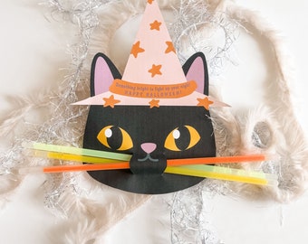 Halloween Black Cat Printable Editable Favor Card | Digital Download