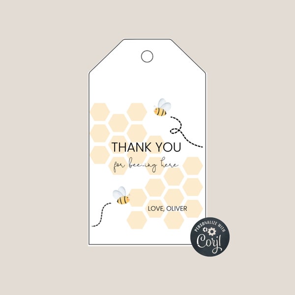 BEE-DAY Favor thank you tags | Editable on Corjl