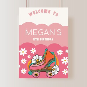Let&#39;s Roll Roller Skating Party Welcome Sign | Editable on Corjl | Digital Download