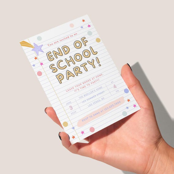 End of School Party Invitation | End of School Party | Editable Invitation Template
