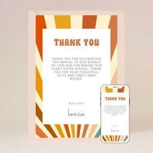 Aquí viene el hijo / Tarjeta de agradecimiento de Baby Shower / Editable en Corjl