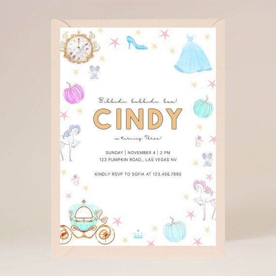 Princess Birthday Party Invitation | Bibbidi, bobbidi, boo! | Editable Template