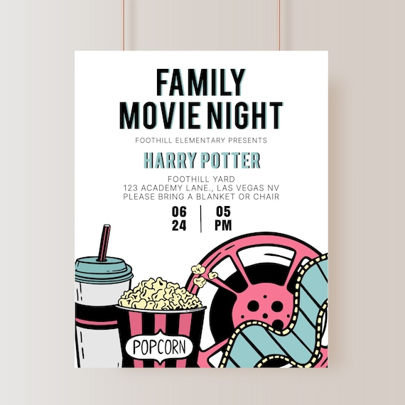 Family Movie Night Poster Flyer Editable on Corjl