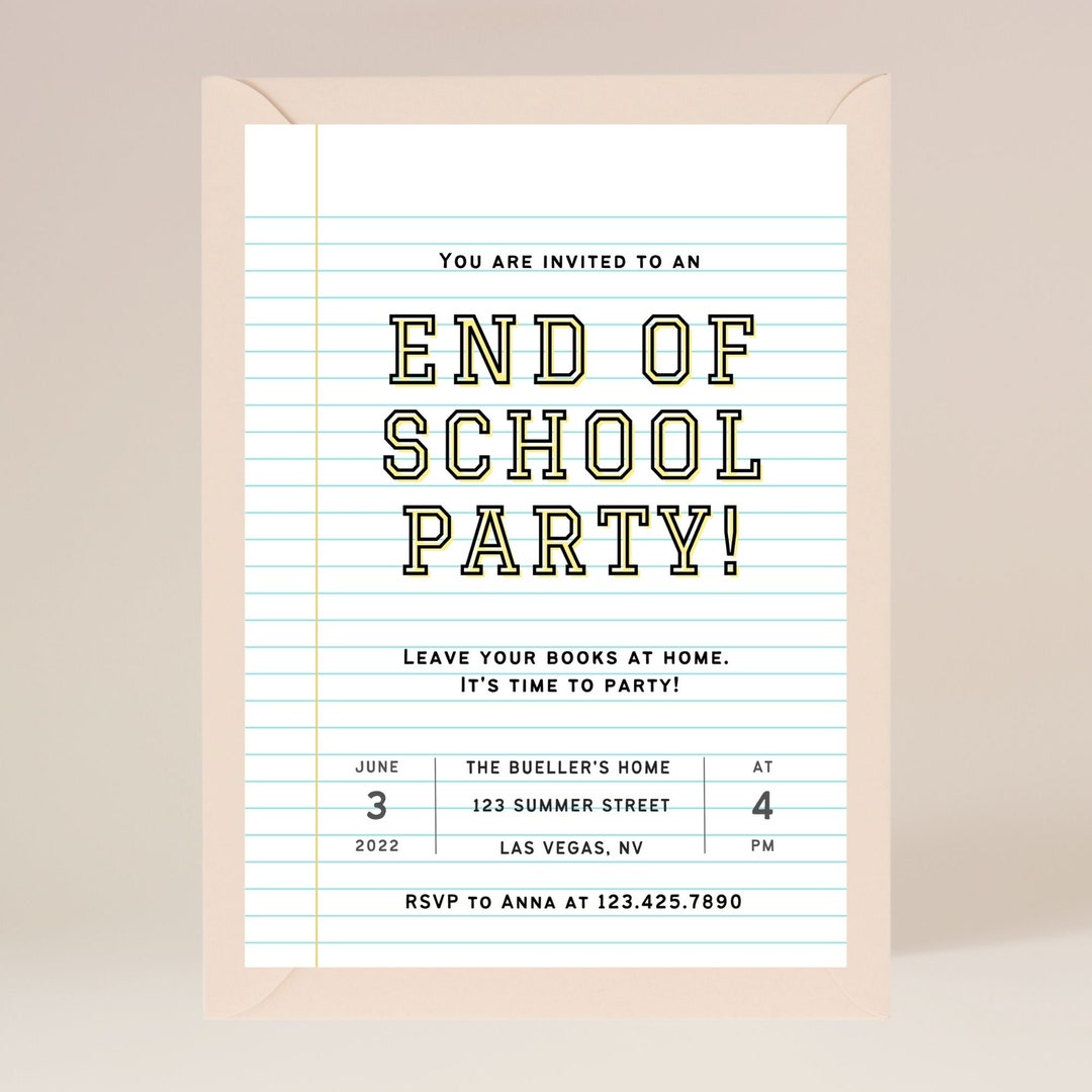 End of School Party Invitation End of Year Party Editable Instant ...