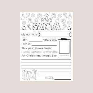 Carta a Papá Noel para colorear / Página imprimible digital para descargar