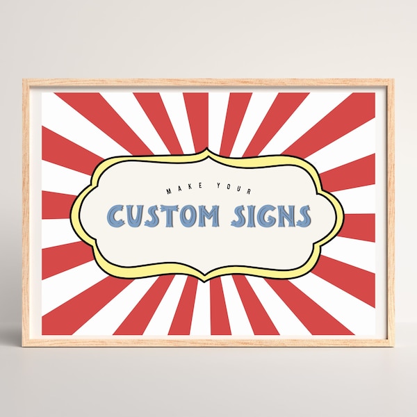 Circus Carnival Party Editable Signs | Editable Templates | Digital Download