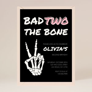 Bad TWO the Bone birthday Invitation | Pink | Editable Digital Template