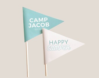 One Happy Camper Pennant Flags | Printable and Editable Text and Colors