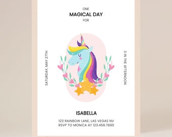 Invitation de fête d'anniversaire de licorne | Modifiable sur Corjl | Téléchargement numérique