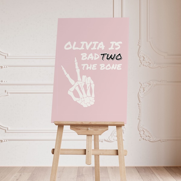 Bad TWO the Bone Birthday Party Welcome Sign | Pink | Editable Digital Download