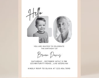 Hello Forty Birthday Party Invitation | Template | Digital Download