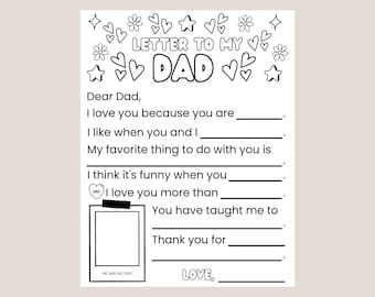 Printable All About My Dad Coloring Fill in the blank page | Instant download