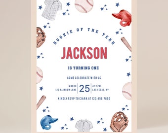 Rookie of the Year First Birthday Invitation Baseball Birthday Party ...