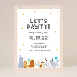 Dog Birthday Party Invitation | Puppy Pawty Invitation | Dog Theme Birthday Invite | Come, sit, stay party | Editable | Instant Download