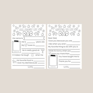 Todo sobre mi padre, Carta a mi padre, Colorear para rellenar las hojas en blanco, Descarga instantánea