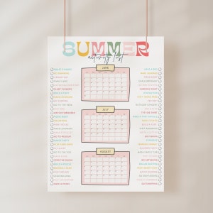 Editable Summer Calendar Poster Printable | Activity List | Bucket List | Summer Fun | Editable on CANVA |