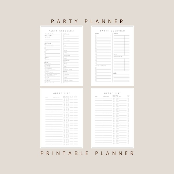 Party Event Planner | Instant Download PDF | A4 Letter and A5 Half Size | Editable Template