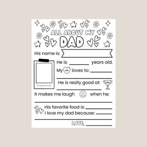 Printable All About My Dad Coloring Fill in the blank page | Instant download