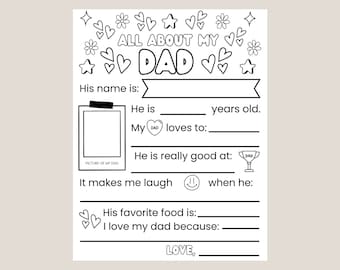 Printable All About My Dad Coloring Fill in the blank page | Instant download