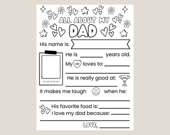 Printable All About My Dad Coloring Fill in the blank page | Instant download