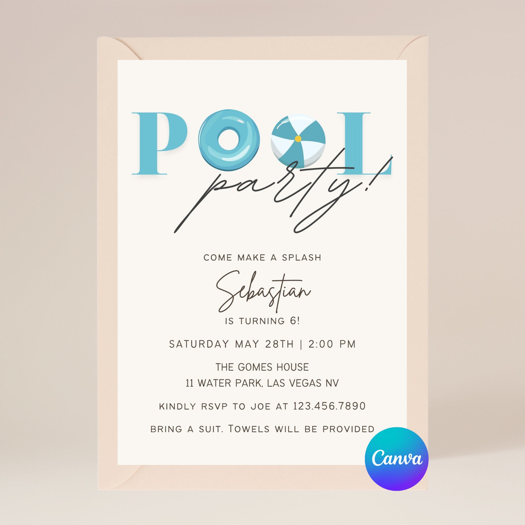 Pool Party Invitation | Simple Modern | Editable on Canva - Etsy