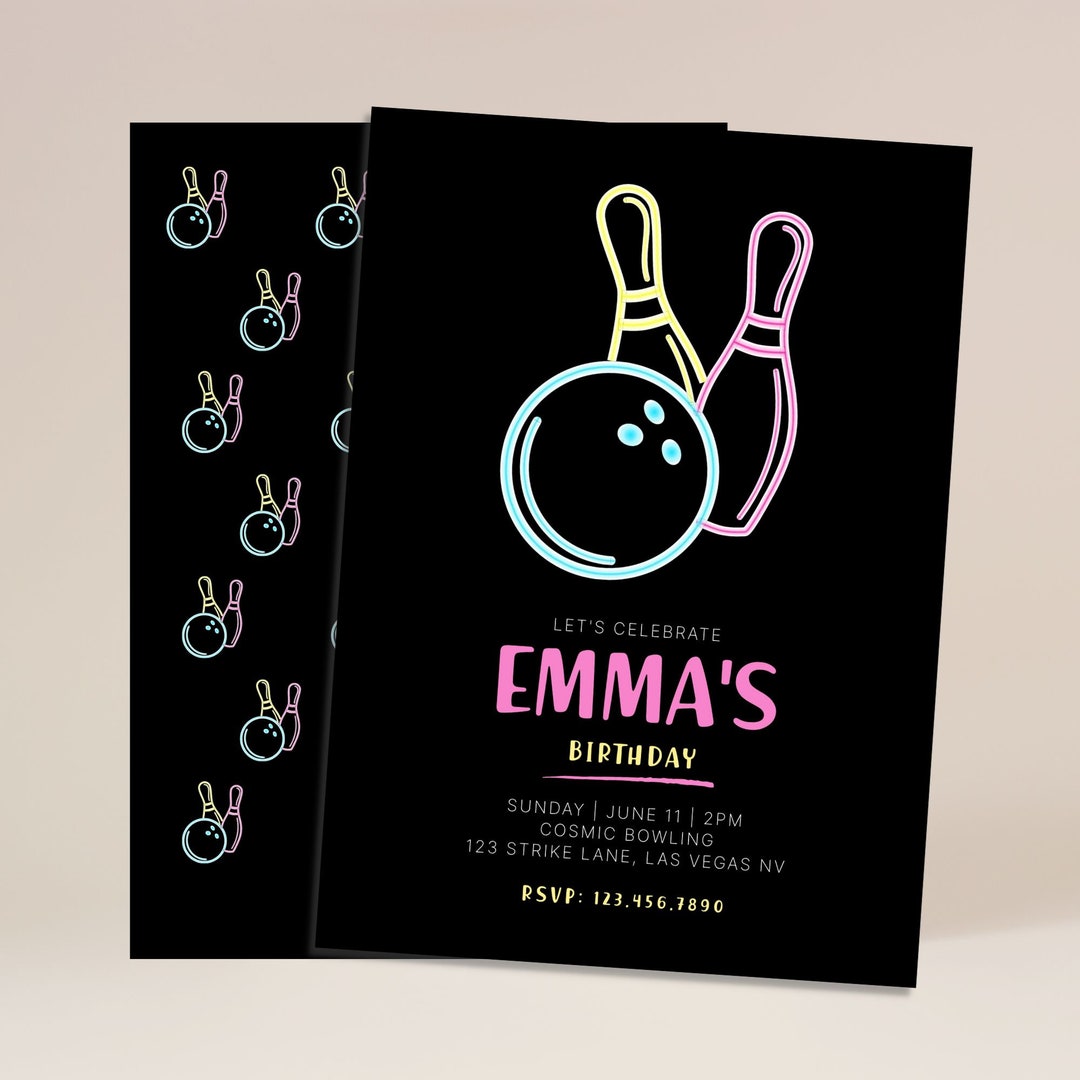 Cosmic Bowling Birthday Party Invitation | Editable on Corjl - Etsy