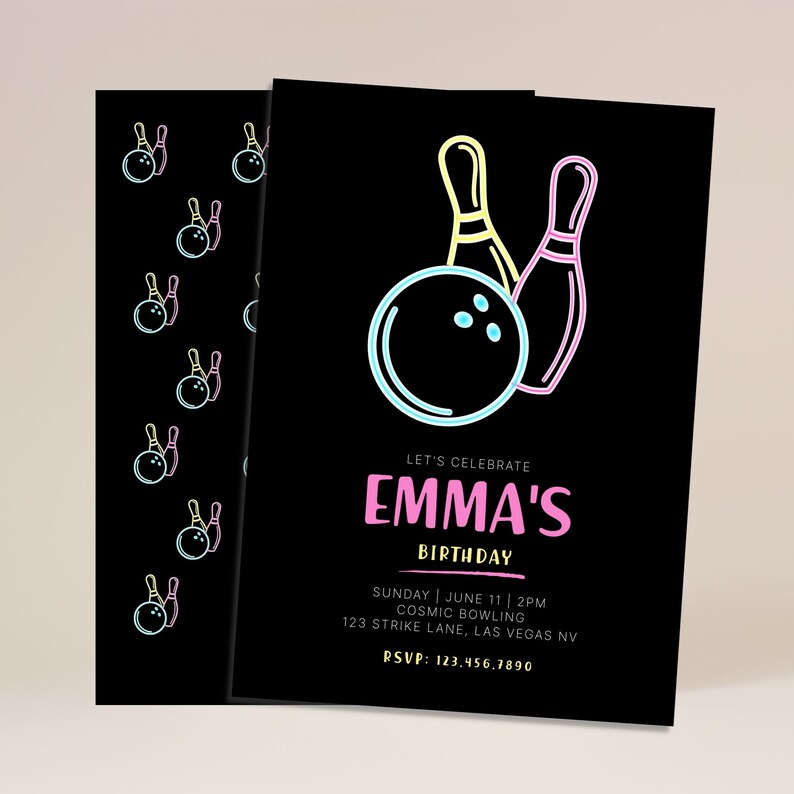 Cosmic Bowling Birthday Party Invitation Editable on Corjl - Etsy