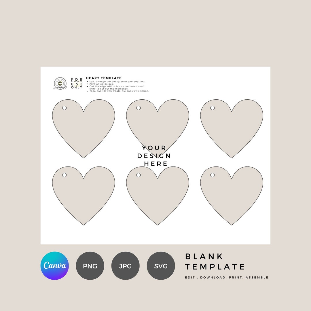 Heart Tag Blank Template | DIY | Create Your Design With This Template ...