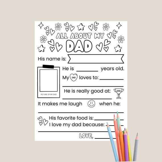 Printable All About My Dad Coloring Fill in the blank page | Instant download