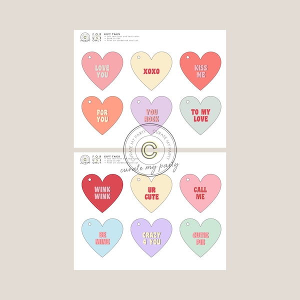 Conversation Heart Tags | Gift | Favor | Editable on Corjl