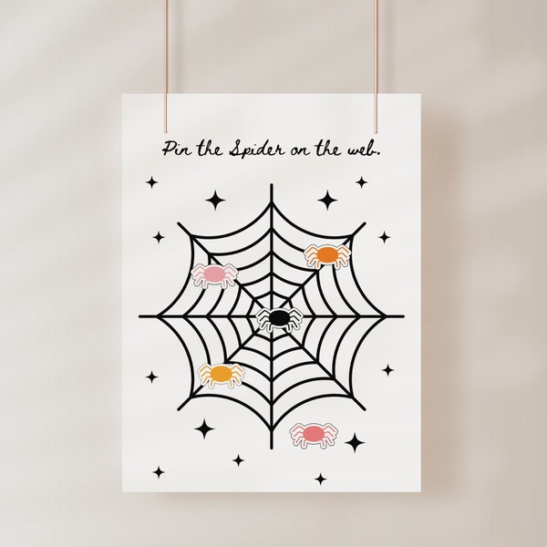 Pin the spider on the web party game | Colorful printable | Instant Download