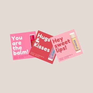 Tarjetas de San Valentín con bálsamo labial / Descarga digital editable e imprimible