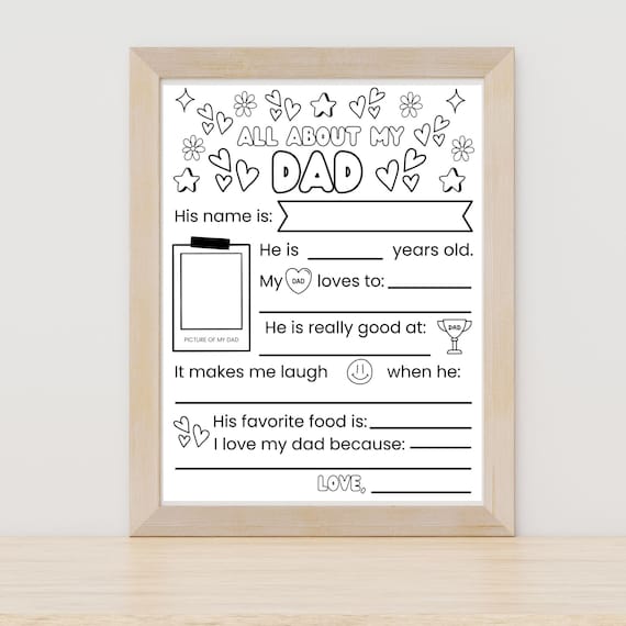 Printable All About My Dad Coloring Fill in the blank page | Instant download
