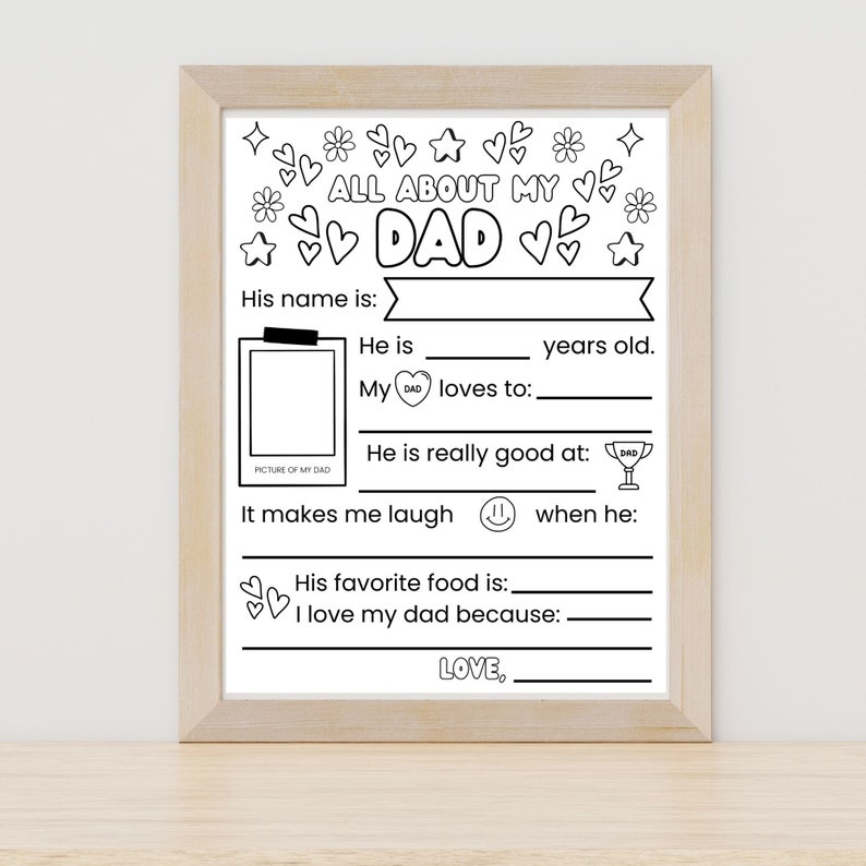 Printable All About My Dad Coloring Fill in the Blank Page | Instant ...