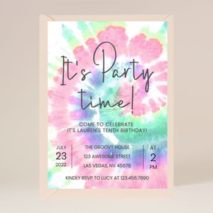 Tie Dye Birthday Party Invitation Template | Editable on Corjl