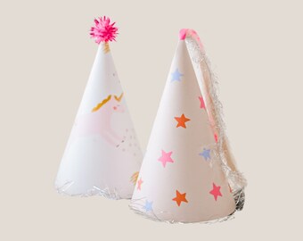 Unicorn Party Hat, Birthday Party Hat, Unicorn and Rainbows, Instant Download, Pink and Gold, Modern, Simple, Instant Download